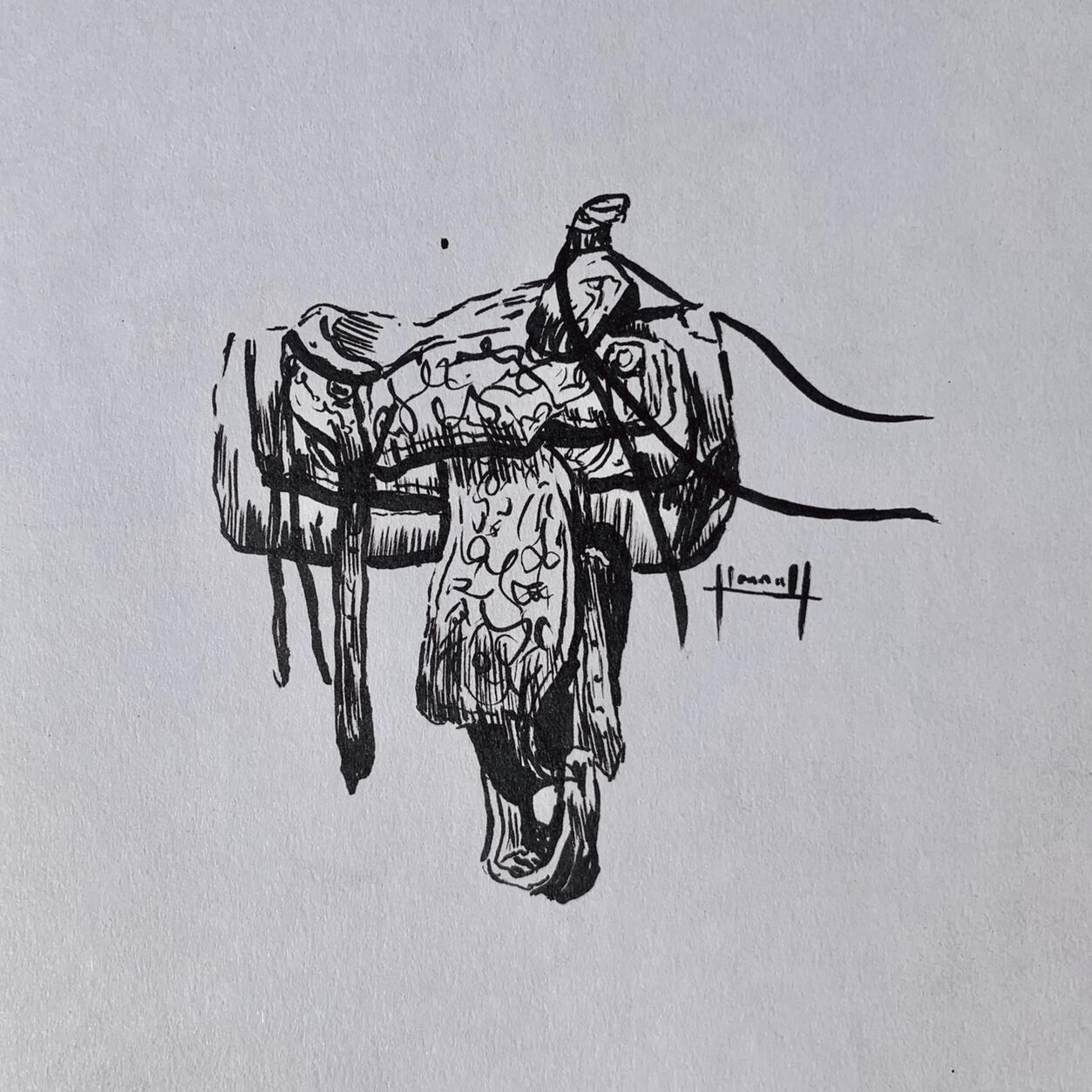 RIDE WITH ME | Pen and Ink saddle drawing